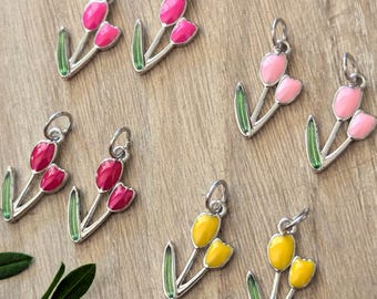 2 Tulpen Anhänger - Messing platiniert - 11 x 19 mm