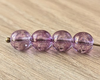 20 Pcs Purple Marbled Metallic Luster Transparent Smooth Round Czech Pressed Glass Beads - 8mm