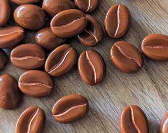 25+ Pcs Coffee Bean Beads - Deep Carmel with Copper Inlay Czech Glass - 11mm