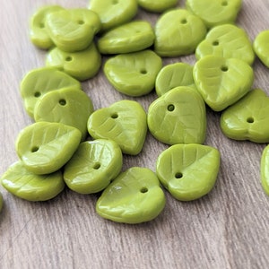 25/50/100 Pcs Chartreuse Small Leaf Beads Czech Glass Bright Green Wasabi Gaspeite Opaque 9mm image 1
