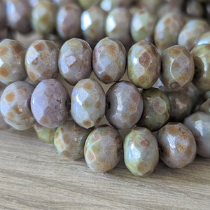 10 or 25 Pcs Greenstone Finish 2 Czech Fire Polished Faceted Rondelle Beads Sage Green with Luster 9x6mm image 2