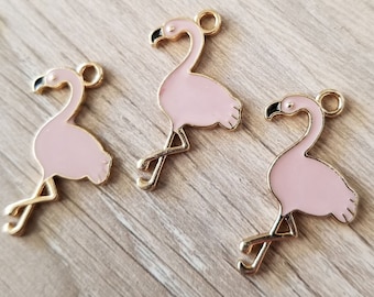 5 Pcs Flamingo Enamel Bird Charm Soft Dusty Pink Tropical - 28mm