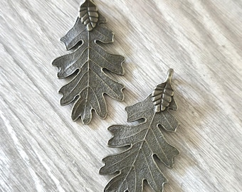 Large Oak Leaf Antique Bronze Alloy Pendant - 48mm