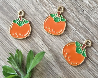 Persimmon Fruit Enamel and Alloy Metal Charm 12x15mm (10 Pcs)