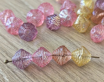 10 or 20 Beads - Wasp Nests Bicone Czech Glass - Pink Peach Lavender Yellow - 10mm