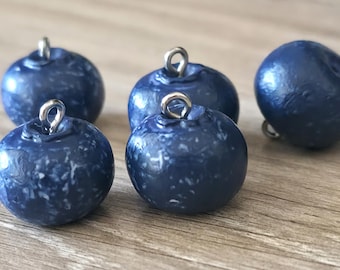 Blueberry Fruit Resin Charms with Silver Tone Loop - 16mm (4 pcs)