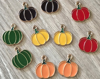 Pumpkin Patch Enamel Charms - Black Red Orange Yellow Green - 16x18mm (10 charms)