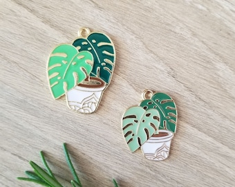 6 Pcs Monstera Potted Plant Charm - Two Sizes 25mm and 30mm