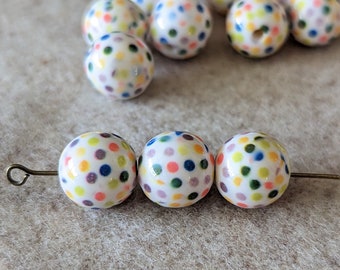 20 Pcs Rainbow Polka Dot Colorful Round Acrylic Beads Confetti Sprinkles - Two Sizes - 10mm or 12mm