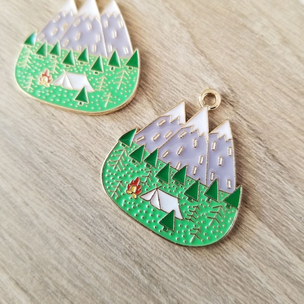 4 or 8 Pcs Mountain Tent Camping Enamel Pendant Charm Forest - 27mm