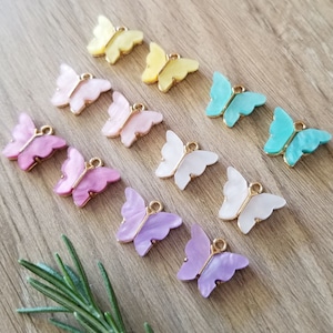 8 or 12 Pcs Acrylic Butterfly Charms Pearlized Shimmer Pastel Colors Pink Lavender Yellow White Aqua - 16mm