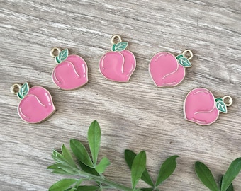 Peach Fruit Pink Enamel and Alloy Metal Charm 12x15mm (10 Pcs)