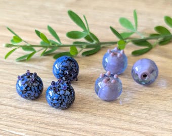 4 Stück Blaubeere Lampwork Glas Obst Beere Perlen - 12 mm