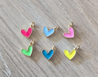 2+ Pcs Tiny Enamel Heart Charms 18K Gold Loop Pink Yellow Blue Mint Green - 8mm