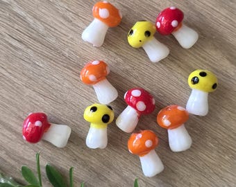 Pilz Fliegenpilz Glasperlen - Rot Gelb Orange Mix - 10 x 13 mm