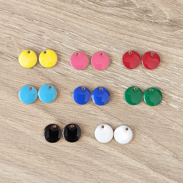 10 Pcs Enamel Round Disc Charm White Green Aqua Pink Red Black 10mm