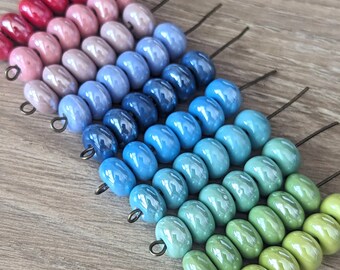 20 Pcs Ceramic Rondelle Spacer Beads 5x8mm - Green Blue Pink Red Lilac Aqua Rainbow