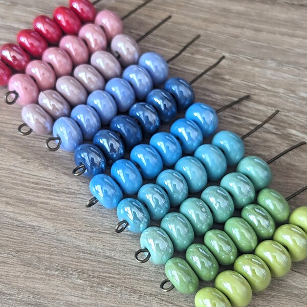 20 Pcs Ceramic Rondelle Spacer Beads 5x8mm - Green Blue Pink Red Lilac Aqua Rainbow