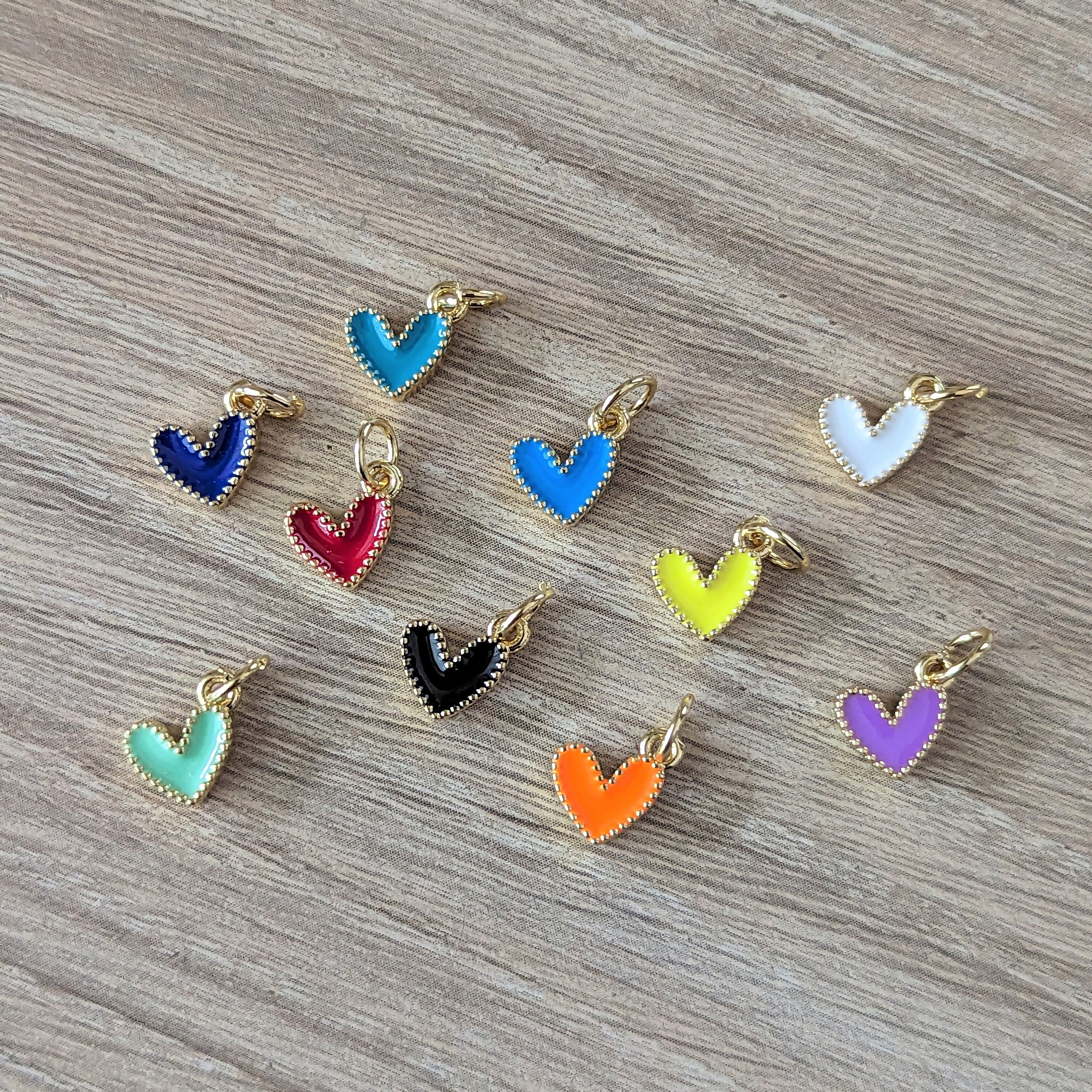 30pcs 9*9mm 7 Color Metal Enamel Small Mini Heart Charms Gold Plated Love  Pendants For DIY Bracelet Necklace Jewelry Making