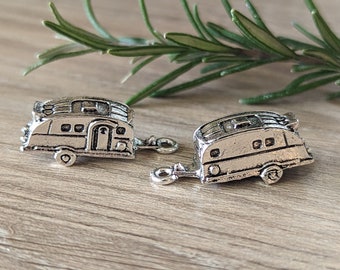 4 Pcs Silver Camper Trailer 3D Charm - 27mm