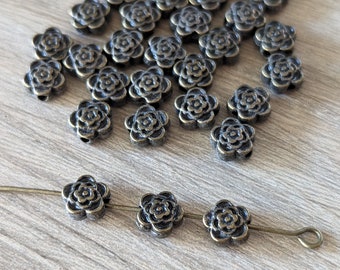 25-100 Pcs Pretty Rose Flower Antique Bronze Spacer Beads 7mm