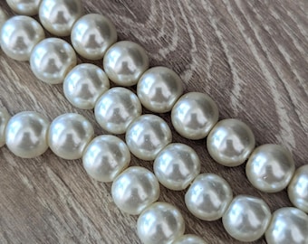 Glass Pearl Beads - 10mm - Ivory White - Full Strand