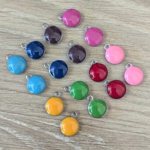 10 Pcs Drop Round Charm Enamel Stainless Steel Blue Yellow Red Pink Green with Top Loop 10mm