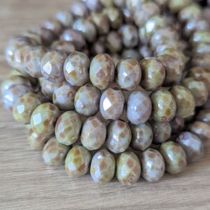 10 or 25 Pcs Greenstone Finish 2 Czech Fire Polished Faceted Rondelle Beads Sage Green with Luster 9x6mm image 4