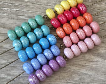20 Pcs Ceramic Rondelle Spacer Beads 5x8mm - Green Blue Pink Red Lilac Aqua Rainbow