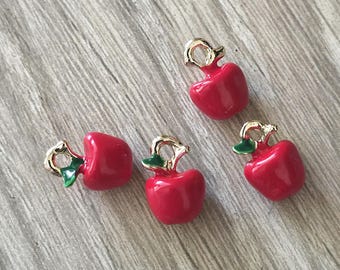 Red Apple Small Enamel Drop 3D Charm 8.5x11mm