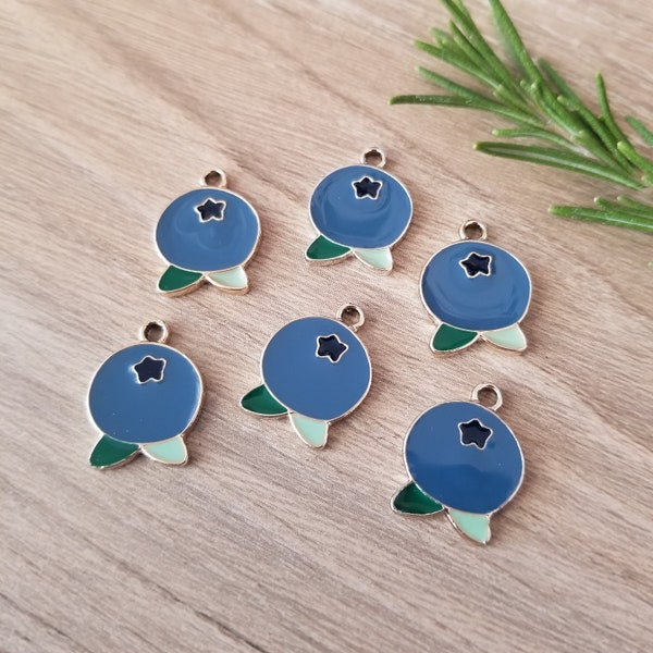 10 Pcs Blueberry Enamel Pendant Charms Summer Berry Fruit - 17mm