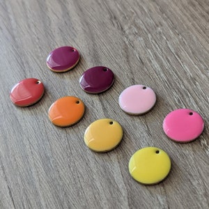 4+ Pcs Colorful Enameled Copper Charms Double Sided Round - Purple Pink Yellow Orange Wine - 16mm