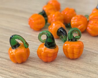 10 Pcs Lampwork Glass Pumpkin Charms Beads 12mm x 15mm