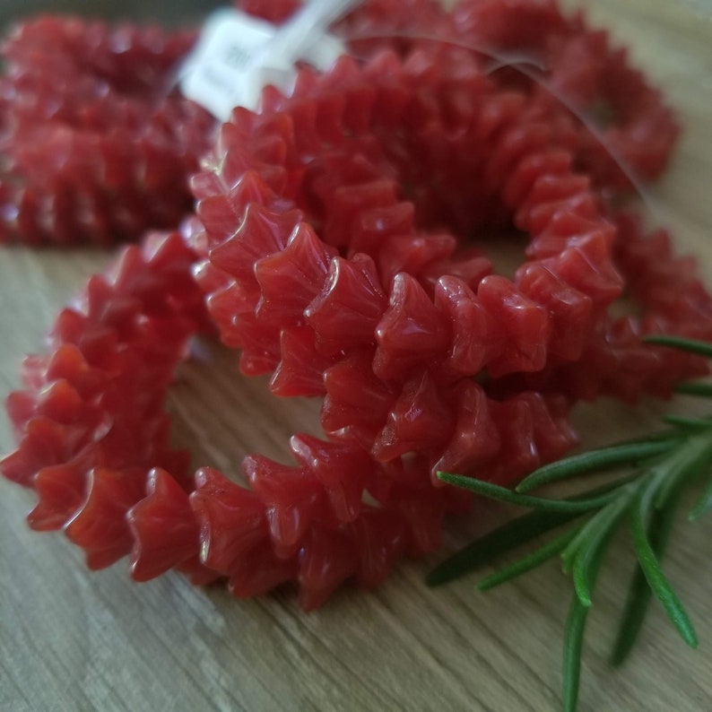 25 pcs Maroon Silk 6x9mm Czech Bell Flower Beads Dusky Red Opaque Full Strand image 5
