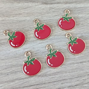 Red Tomato Enamel Charm Gold-Tone - Summer Veggie Garden - 17mm