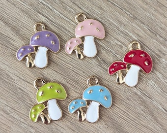 10 Pcs Toadstool Colorful Enamel Charms - Red Blue Pink Green Lavender - 19mm