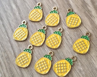 Pineapple Fruit Enamel and Alloy Metal Charm 11x17mm (10 Pcs)