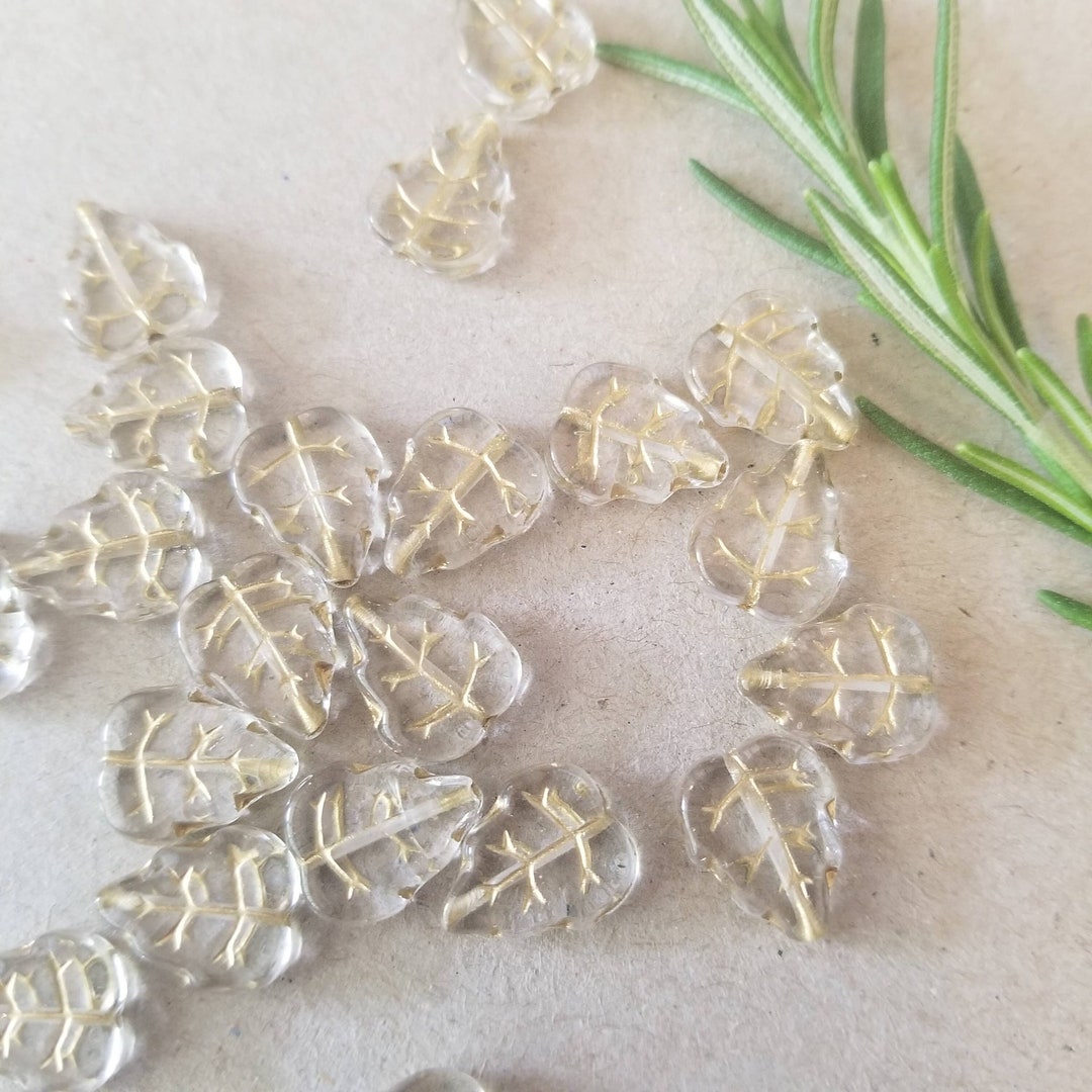 20 Pcs Crystal Transparent With Gold Inlay Czech Glass Pressed Leaf ...