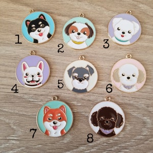 2 Pcs Cute Puppy Face Dog Pendant Round Charm - 26mm - 8 Styles