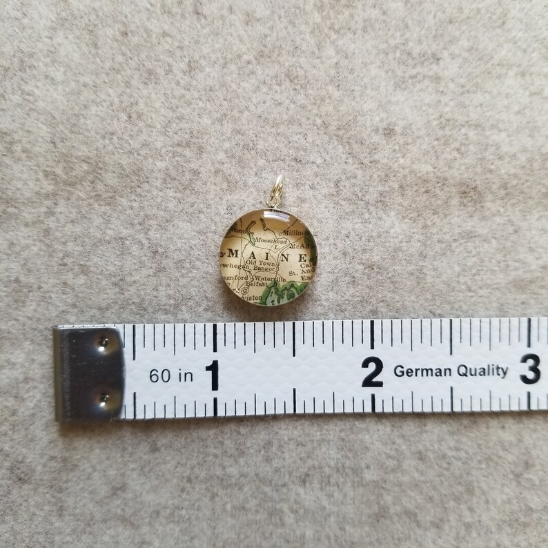 15mm Round Destash Vintage Map Pendant Sterling Silver Resin ATLANTA Georgia