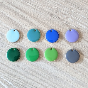 4+ Pcs Colorful Enameled Copper Charms Double Sided Round - Green Blue Lavender - 16mm