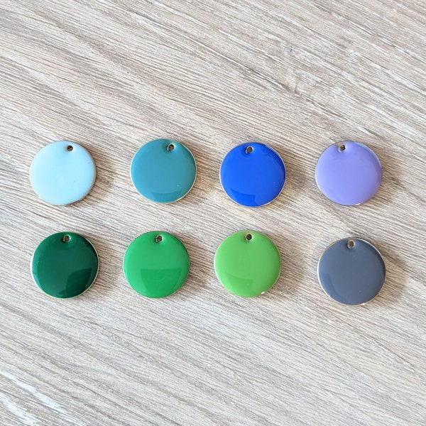 4+ Pcs Colorful Enameled Copper Charms Double Sided Round - Green Blue Lavender - 16mm