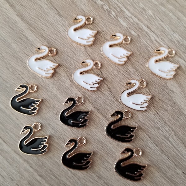 10 Pcs Swan Enameled Charms Black or White - 14mm