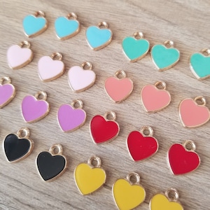 20 Pcs Enamel Heart Charm White Pink Blue Yellow Purple Mint Single Sided Gold-Toned Charm - 10mm