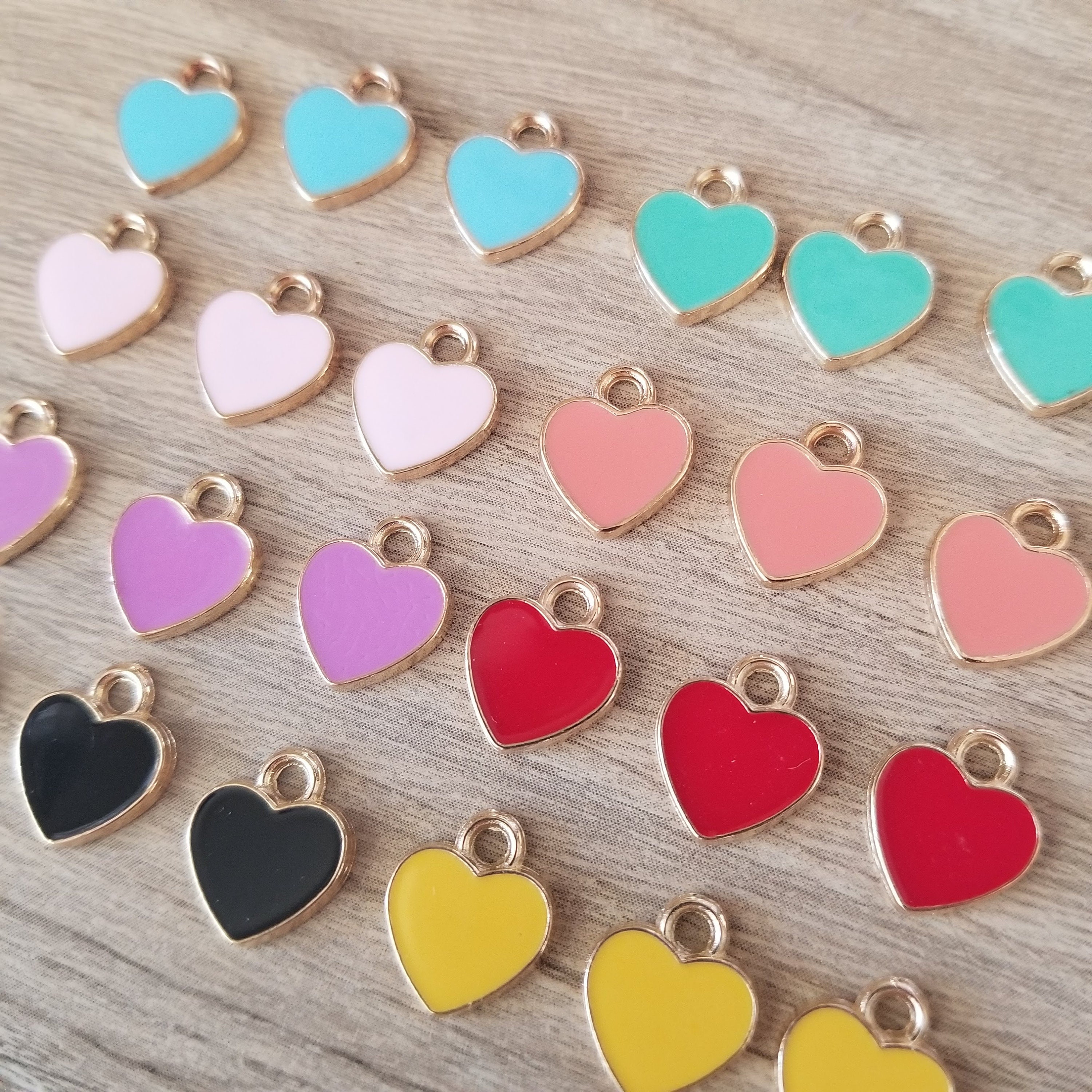 DICOSMETIC 44pcs 11 Colors Stainless Steel Heart Shape Enamel Charms Colorful Metal Heart Charms Mini Heart Beads Enamel Charms
