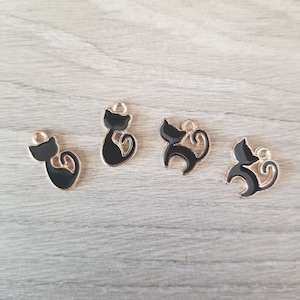 10 Pcs Tiny Black Kitten Cat Enameled Charms