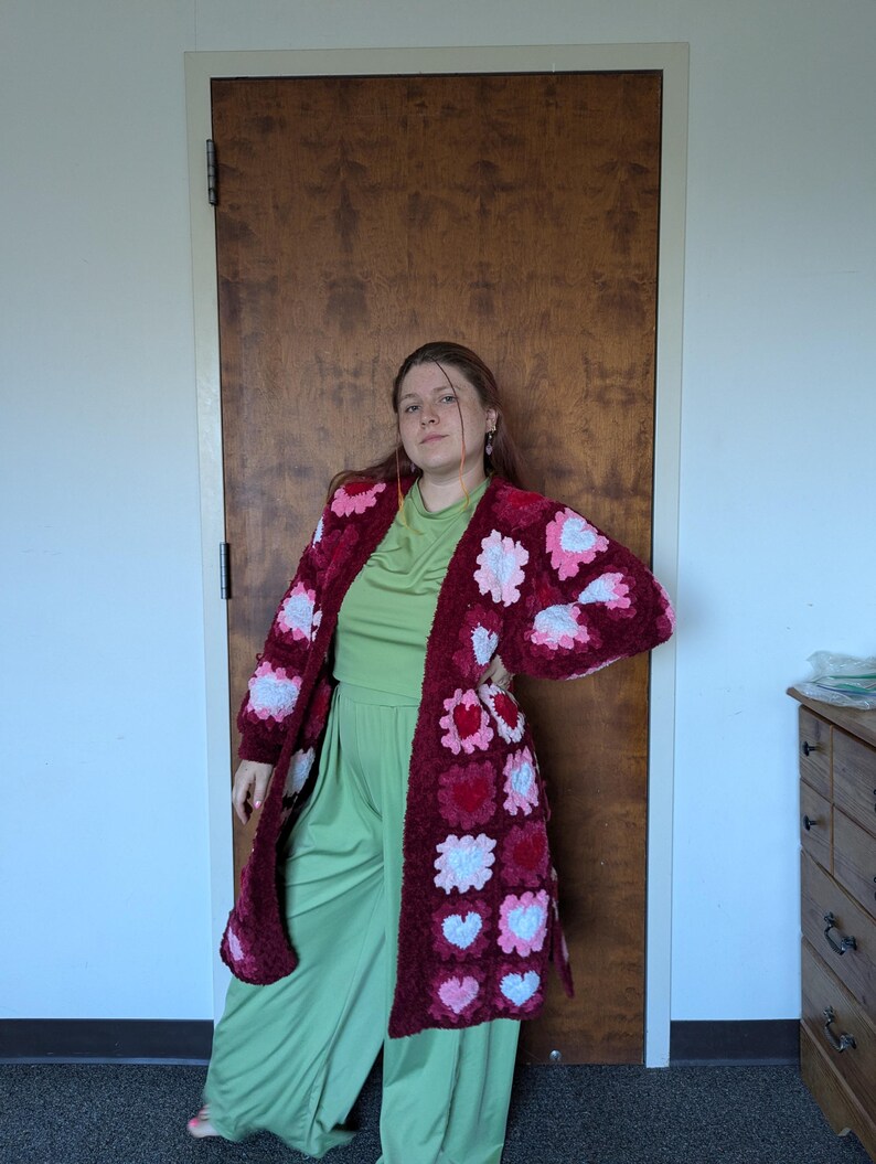 Short Hand-Knitted Heart Cardigan