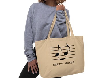 Happy Music Large Organic Tote Bag