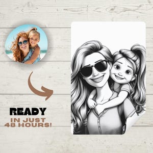 Pixar Character Portrait Coloring Page, Digital Custom Portrait from Photo, Pixar Style 3D Cartoon Portrait Gift, Family, Couple, Pet, Color