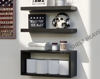 Set of 3 Wooden Bathroom Shelves With Cube Basket, Wall Shelves, Floating Shelves, Toilet Paper Storage, Over Toilet Storage, Home Decor